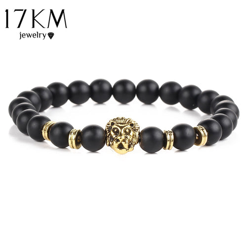 Black Lava Natural Stone Multi-Color Lion strand Bracelet