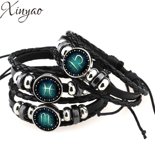 12 Constellation Bracelet/Men Women Braided Leather Bracelets & Bangles