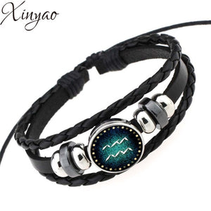 12 Constellation Bracelet/Men Women Braided Leather Bracelets & Bangles