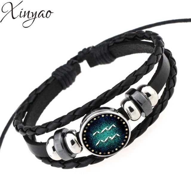12 Constellation Bracelet/Men Women Braided Leather Bracelets & Bangles