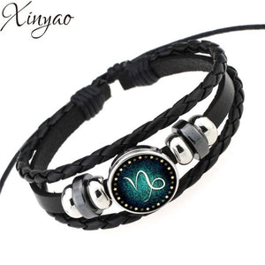 12 Constellation Bracelet/Men Women Braided Leather Bracelets & Bangles