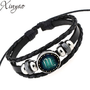 12 Constellation Bracelet/Men Women Braided Leather Bracelets & Bangles