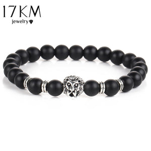 Black Lava Natural Stone Multi-Color Lion strand Bracelet