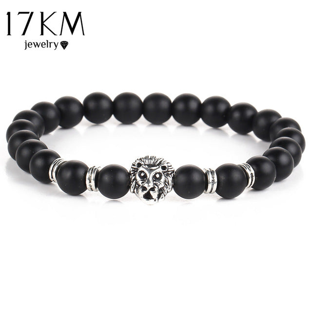 Black Lava Natural Stone Multi-Color Lion strand Bracelet