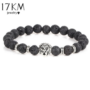 Black Lava Natural Stone Multi-Color Lion strand Bracelet