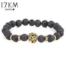 Load image into Gallery viewer, Black Lava Natural Stone Multi-Color Lion strand Bracelet