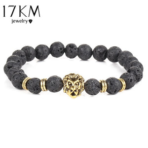 Black Lava Natural Stone Multi-Color Lion strand Bracelet