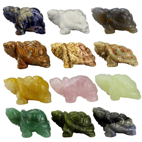 12 piece Carved Gemstone Tortoise Figurines