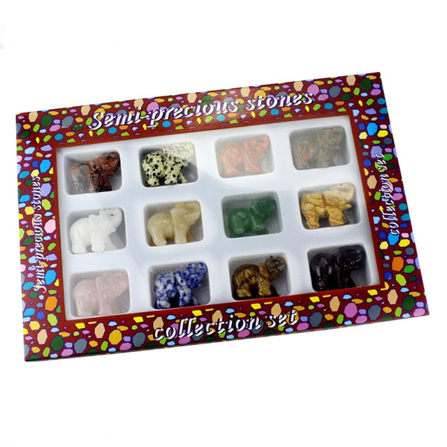 12 piece Carved Gemstone Tortoise Figurines