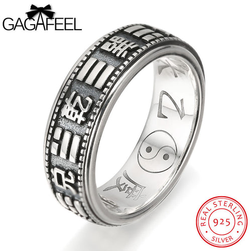 Real Sterling-Silver-Jewelry For Men With Eight Trigrams 8MM Band