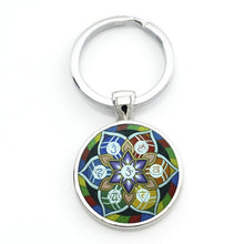 Load image into Gallery viewer, Vintage fashion men/women mandala glass key-chain Buddhism zen charm