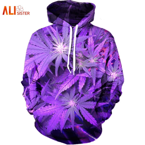 3D Purple Weed Leaf Print Sweatshirt