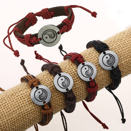 Oriental Style Ying Yang Bracelets Cow Leather