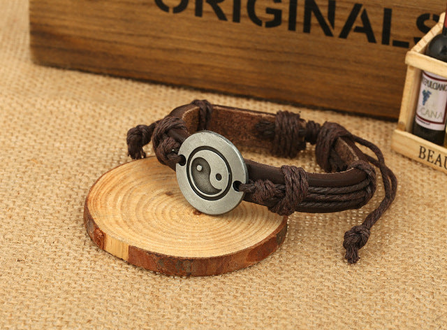 Oriental Style Ying Yang Bracelets Cow Leather