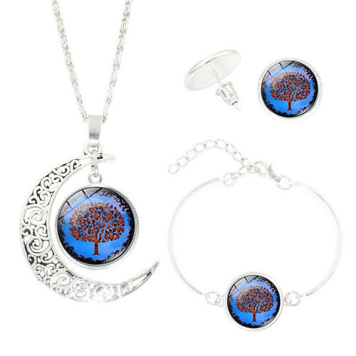 Life Tree Pendant Chain Crescent Moon Necklace