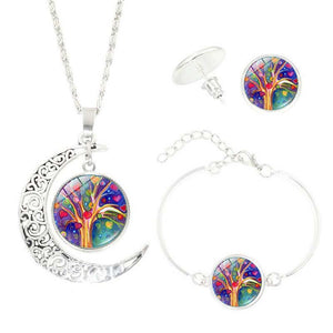 Life Tree Pendant Chain Crescent Moon Necklace