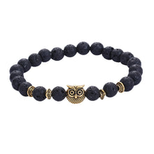 Load image into Gallery viewer, Volcanic Bracelet Owl Bracelet Gold Bracelet Lava Stone Bead Bracelets