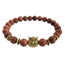 Load image into Gallery viewer, Volcanic Bracelet Owl Bracelet Gold Bracelet Lava Stone Bead Bracelets