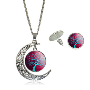 Life Tree Pendant Chain Crescent Moon Necklace