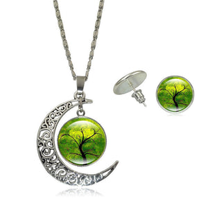 Life Tree Pendant Chain Crescent Moon Necklace
