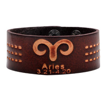 Load image into Gallery viewer, 12 Constellations Bracelet Brown Wide Leather