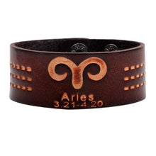 Load image into Gallery viewer, 12 Constellations Bracelet Brown Wide Leather