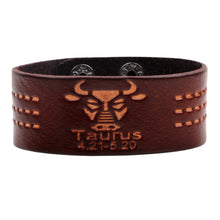 Load image into Gallery viewer, 12 Constellations Bracelet Brown Wide Leather