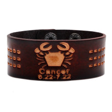 Load image into Gallery viewer, 12 Constellations Bracelet Brown Wide Leather