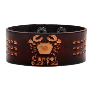 12 Constellations Bracelet Brown Wide Leather