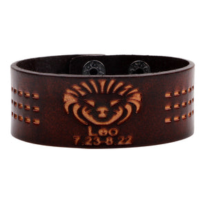 12 Constellations Bracelet Brown Wide Leather