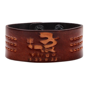12 Constellations Bracelet Brown Wide Leather