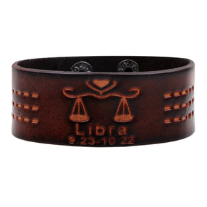 12 Constellations Bracelet Brown Wide Leather