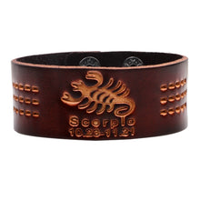 Load image into Gallery viewer, 12 Constellations Bracelet Brown Wide Leather
