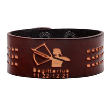 Load image into Gallery viewer, 12 Constellations Bracelet Brown Wide Leather