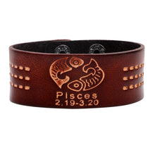 Load image into Gallery viewer, 12 Constellations Bracelet Brown Wide Leather