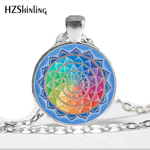 New henna yoga necklace om symbol Buddhism zen glass handmade