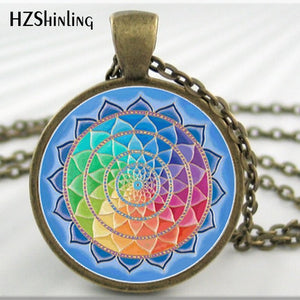 New henna yoga necklace om symbol Buddhism zen glass handmade