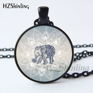 Faith Zen Healing Elephant Ganesha Glass Dome Mandala Necklace