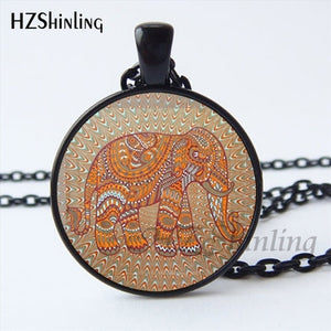 Faith Zen Healing Elephant Ganesha Glass Dome Mandala Necklace