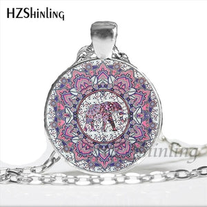 Faith Zen Healing Elephant Ganesha Glass Dome Mandala Necklace