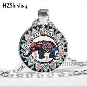 Faith Zen Healing Elephant Ganesha Glass Dome Mandala Necklace