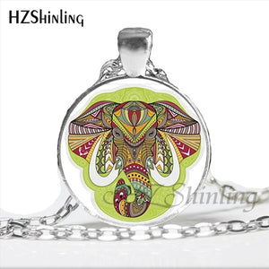Faith Zen Healing Elephant Ganesha Glass Dome Mandala Necklace