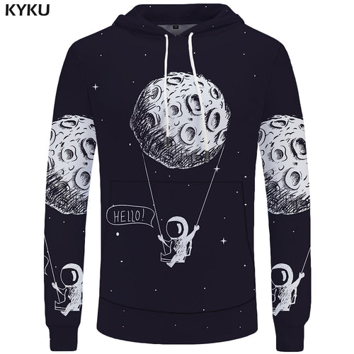 KYKU Brand Moon Sweatshirts Astronaut Funny Hoodie Landing On The Moon Hoodie Sweatshirt Men 3d Print Anime Mens Clothes
