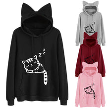 Load image into Gallery viewer, Womens Cat Long Sleeve Hoodie Sweatshirt Hooded Pullover