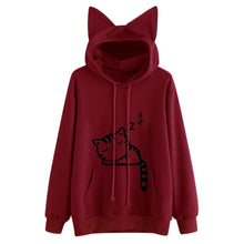 Load image into Gallery viewer, Womens Cat Long Sleeve Hoodie Sweatshirt Hooded Pullover