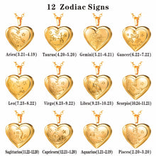 Load image into Gallery viewer, Locket Necklaces 12 Constellations/Zodiac Heart Pendant &amp; Chain Men/Women Jewelry