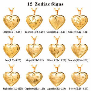 Locket Necklaces 12 Constellations/Zodiac Heart Pendant & Chain Men/Women Jewelry