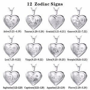 Locket Necklaces 12 Constellations/Zodiac Heart Pendant & Chain Men/Women Jewelry
