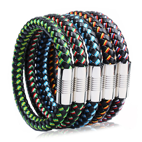Genuine Braided Leather Rope Bracelets with Stainless Steel Clasps
