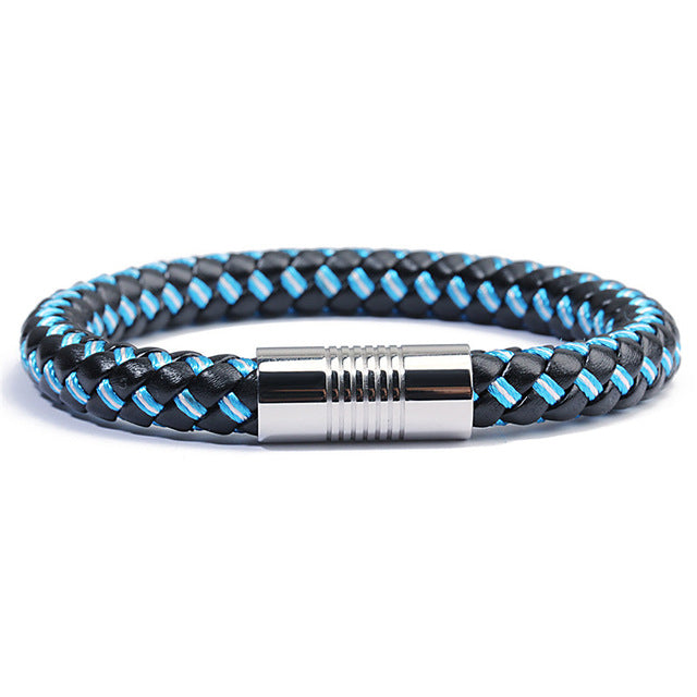 Genuine Braided Leather Rope Bracelets with Stainless Steel Clasps